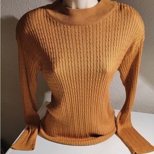 Vintage Mustard Cable Knit Silk Sweater Size S Cottagecore Academia